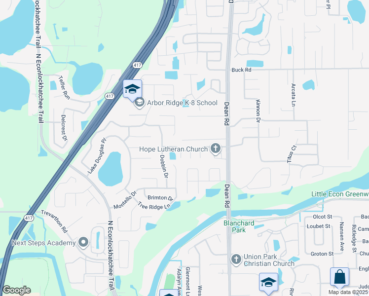map of restaurants, bars, coffee shops, grocery stores, and more near 9735 Winder Trail in Orlando