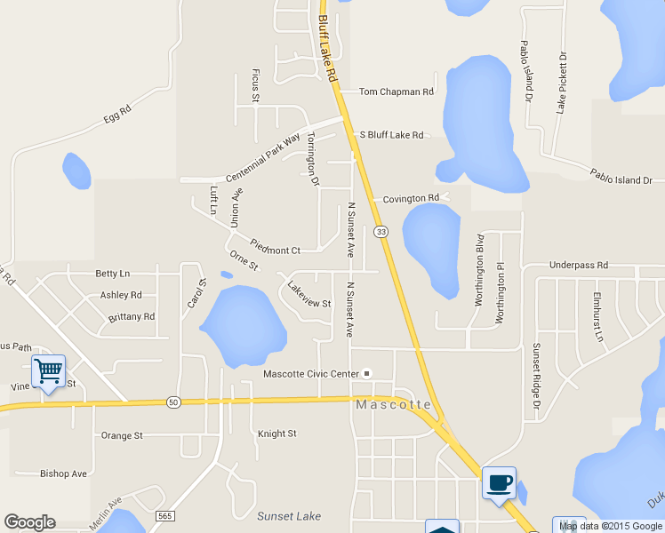 map of restaurants, bars, coffee shops, grocery stores, and more near 13 Lake Jackson Drive in Mascotte