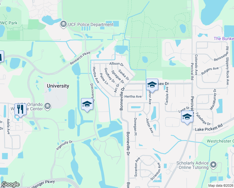 map of restaurants, bars, coffee shops, grocery stores, and more near 2703 Hertha Avenue in Orlando