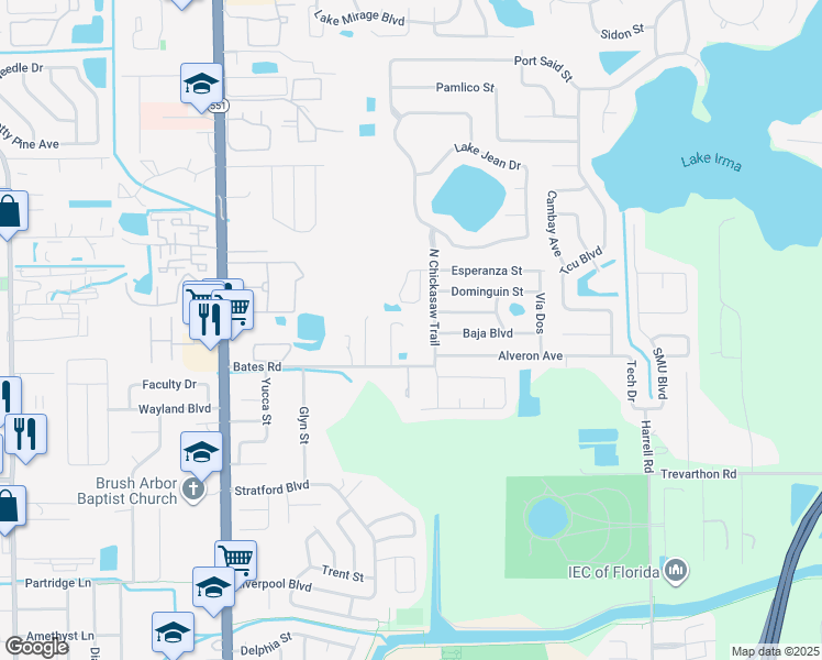 map of restaurants, bars, coffee shops, grocery stores, and more near 3152 Patel Drive in Winter Park