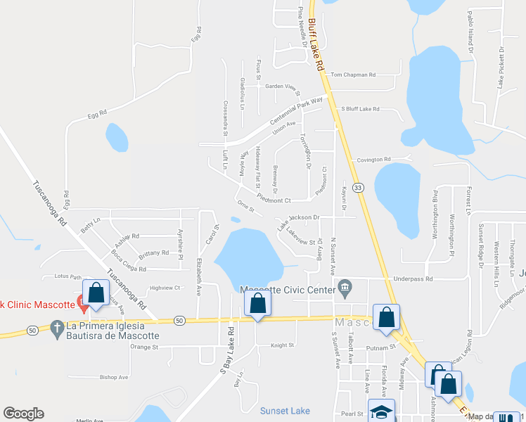 map of restaurants, bars, coffee shops, grocery stores, and more near 1602 Orne Street in Mascotte