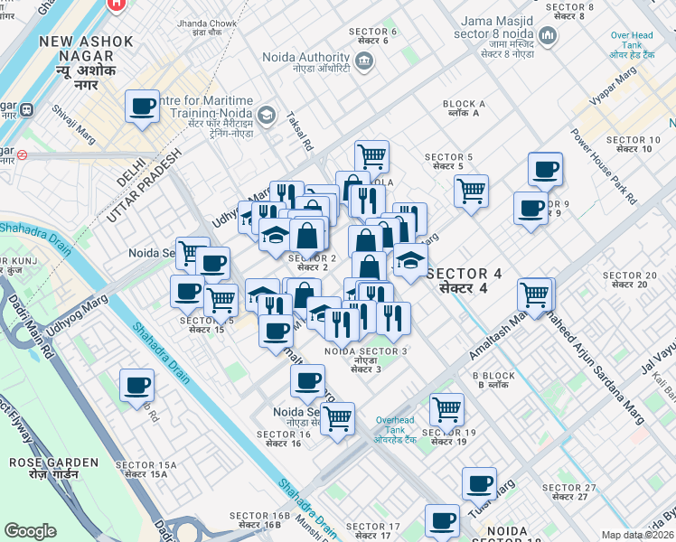 map of restaurants, bars, coffee shops, grocery stores, and more near in Noida
