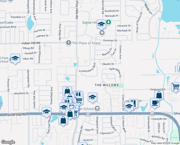 map of restaurants, bars, coffee shops, grocery stores, and more near 4915 Danny Boy Circle in Orlando
