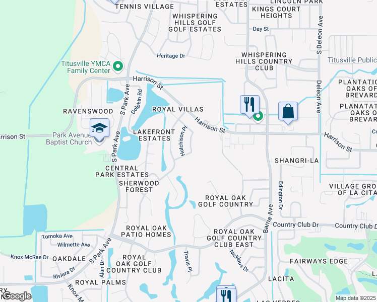 map of restaurants, bars, coffee shops, grocery stores, and more near 2865 Player Court in Titusville
