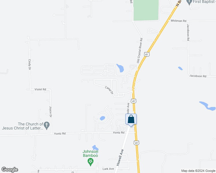 map of restaurants, bars, coffee shops, grocery stores, and more near 21373 Canal Drive in Brooksville