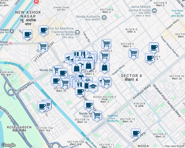 map of restaurants, bars, coffee shops, grocery stores, and more near in Noida