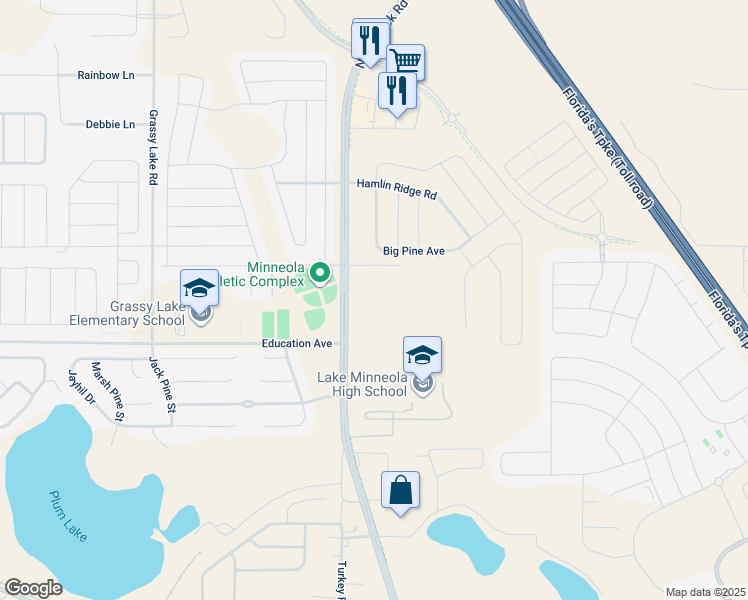 map of restaurants, bars, coffee shops, grocery stores, and more near 450 Hillside Park Street in Minneola