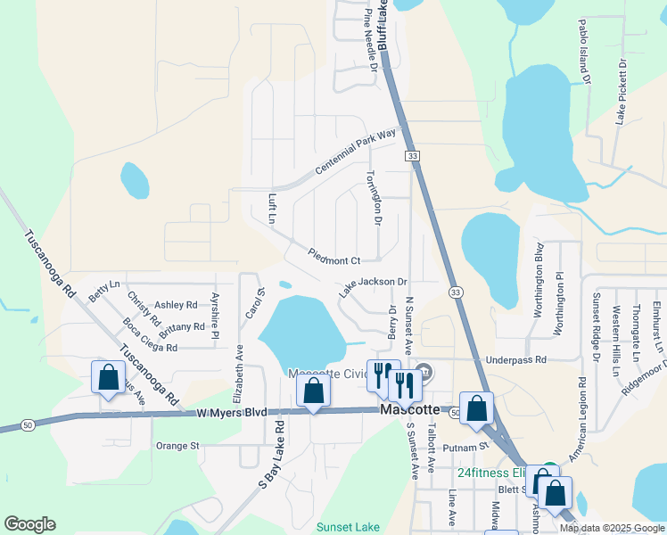 map of restaurants, bars, coffee shops, grocery stores, and more near 1892 Piedmont Court in Mascotte