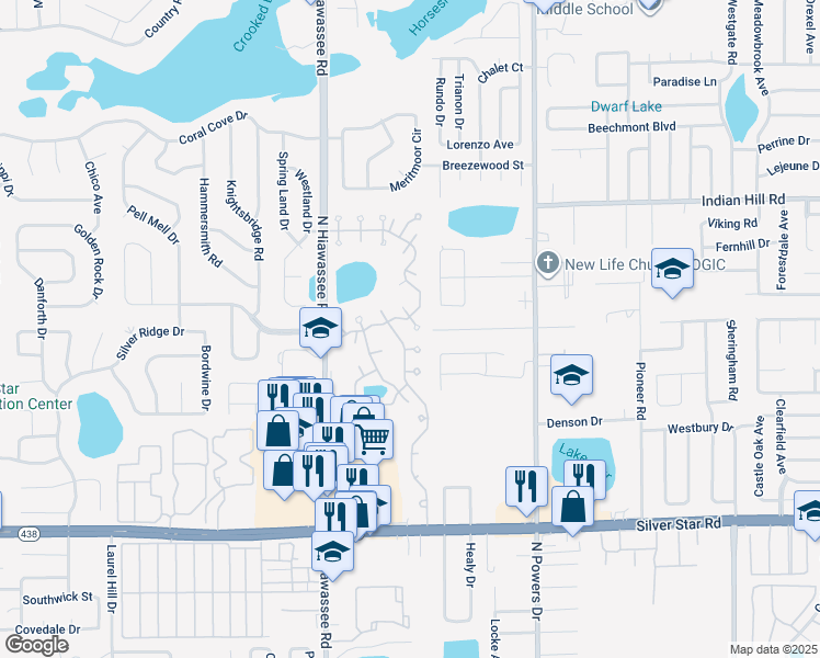 map of restaurants, bars, coffee shops, grocery stores, and more near 2747 Environs Boulevard in Pine Hills