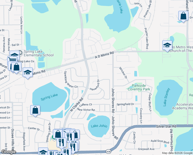 map of restaurants, bars, coffee shops, grocery stores, and more near 1962 Lochshyre Loop in Ocoee