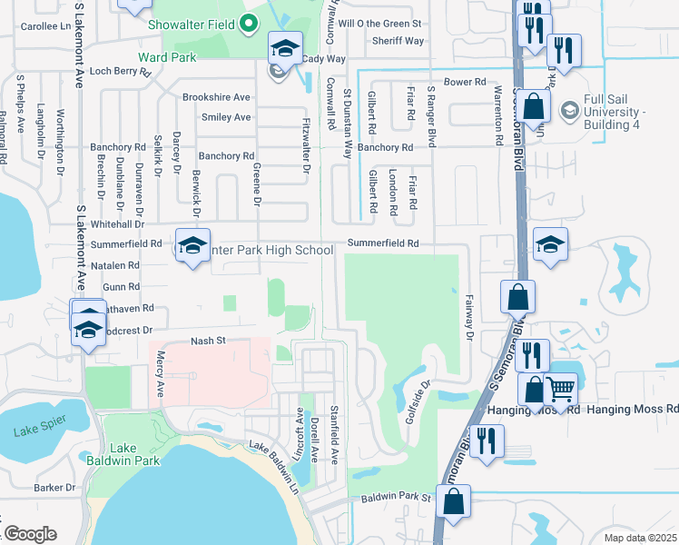 map of restaurants, bars, coffee shops, grocery stores, and more near 1004 Golfside Drive in Winter Park