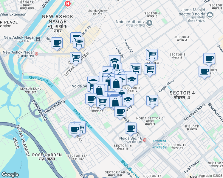 map of restaurants, bars, coffee shops, grocery stores, and more near in Noida