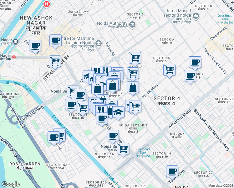 map of restaurants, bars, coffee shops, grocery stores, and more near in Noida