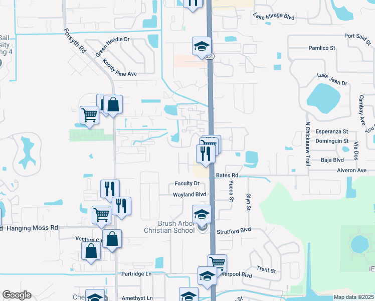 map of restaurants, bars, coffee shops, grocery stores, and more near 7470 Swallow Run in Winter Park