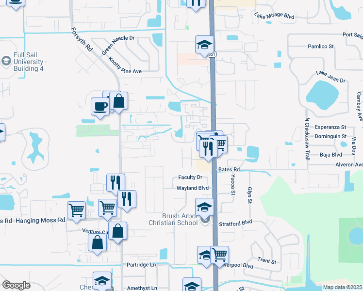 map of restaurants, bars, coffee shops, grocery stores, and more near 7229 Swallow Run in Winter Park