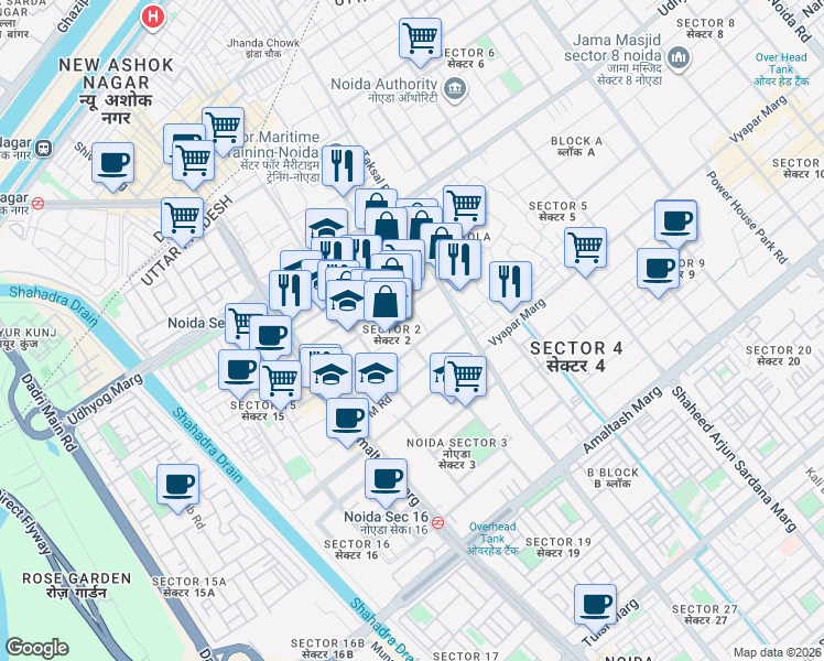 map of restaurants, bars, coffee shops, grocery stores, and more near in Noida