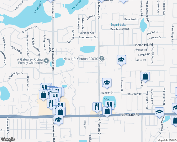 map of restaurants, bars, coffee shops, grocery stores, and more near 6343 Sunshine Street in Orlando