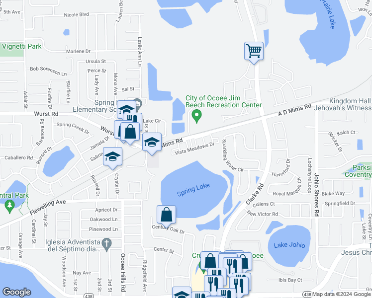map of restaurants, bars, coffee shops, grocery stores, and more near 1104 Lincoln Ridge Loop in Ocoee