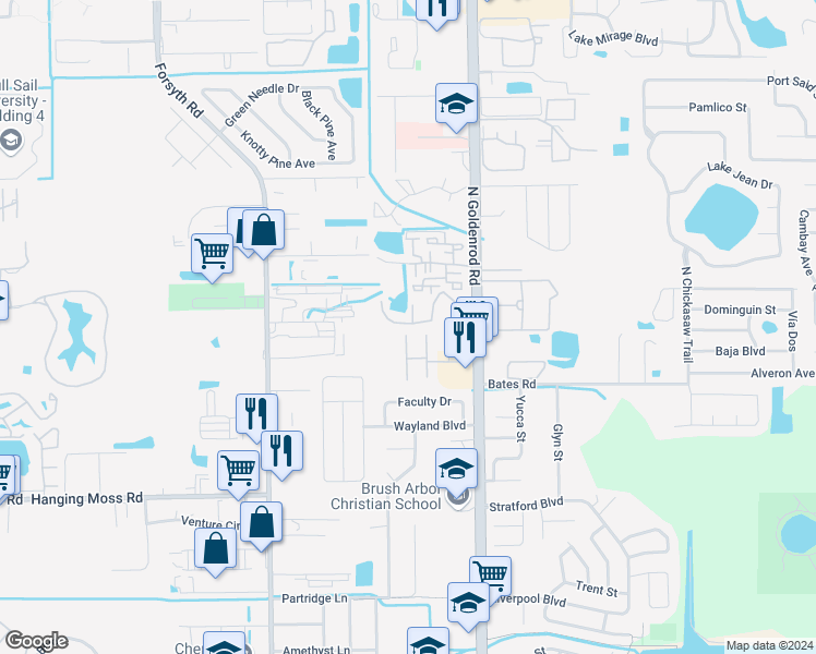 map of restaurants, bars, coffee shops, grocery stores, and more near 7229 Swallow Run in Winter Park