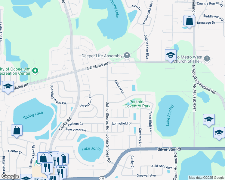 map of restaurants, bars, coffee shops, grocery stores, and more near 2405 Griffin Court in Ocoee