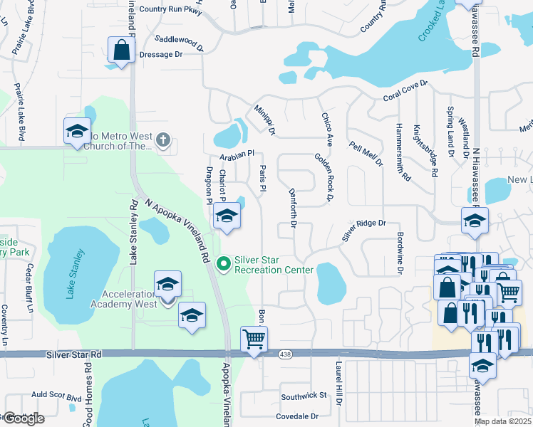 map of restaurants, bars, coffee shops, grocery stores, and more near 3213 Bon Air Drive in Orlando