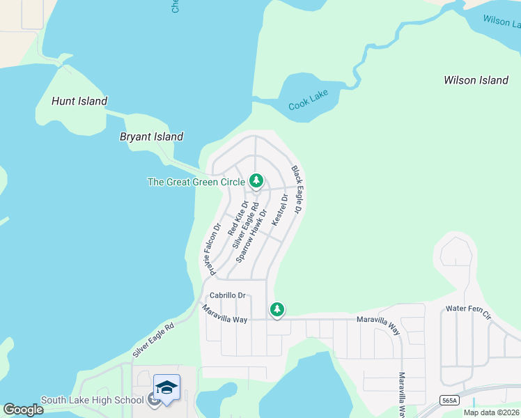 map of restaurants, bars, coffee shops, grocery stores, and more near 277 Sparrow Hawk Drive in Groveland