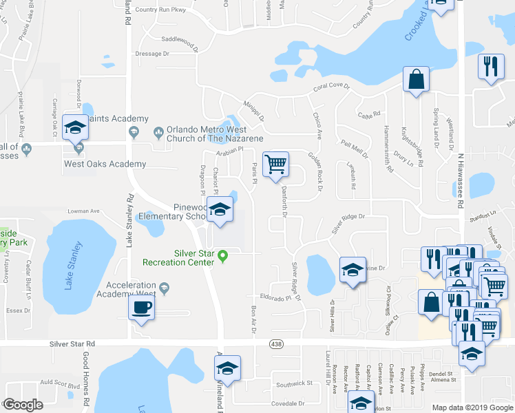 map of restaurants, bars, coffee shops, grocery stores, and more near 3213 Bon Air Drive in Orlando