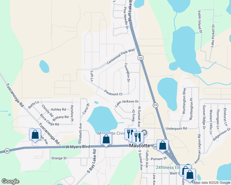 map of restaurants, bars, coffee shops, grocery stores, and more near 1892 Piedmont Court in Mascotte