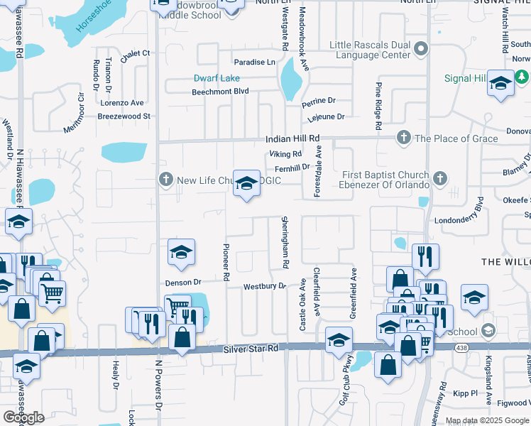 map of restaurants, bars, coffee shops, grocery stores, and more near 5891 Sir Henry Road in Orlando