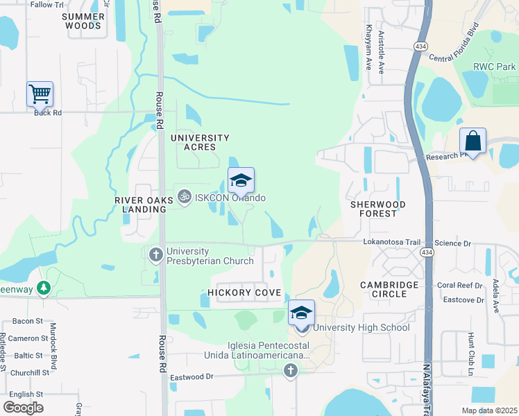 map of restaurants, bars, coffee shops, grocery stores, and more near 11301 Lokanotosa Trail in Orlando