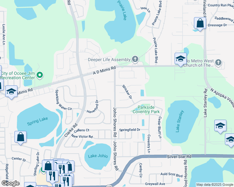 map of restaurants, bars, coffee shops, grocery stores, and more near 2404 Griffin Court in Ocoee