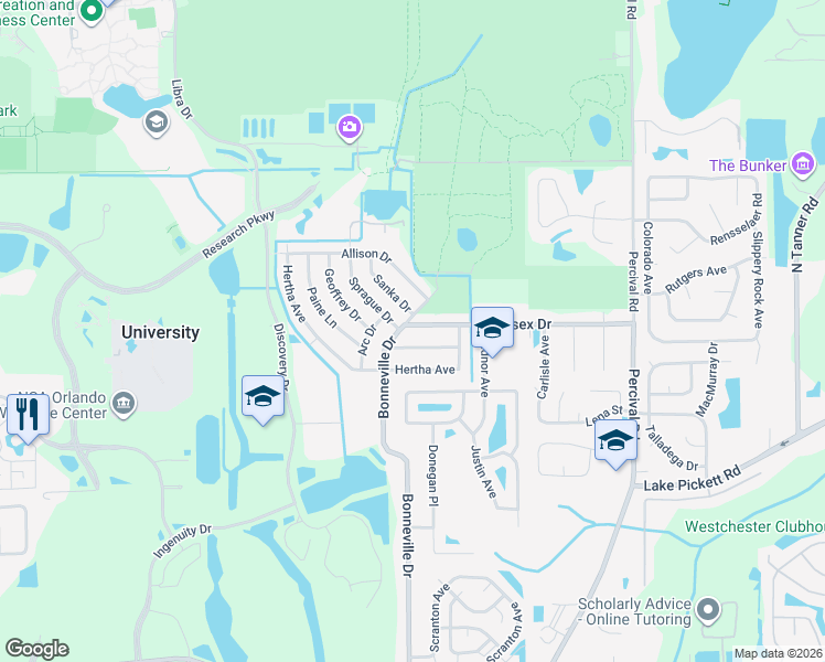 map of restaurants, bars, coffee shops, grocery stores, and more near 2801 Sprague Drive in Orlando
