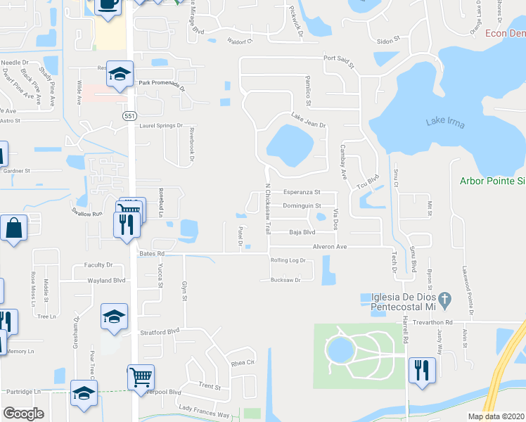 map of restaurants, bars, coffee shops, grocery stores, and more near 7820 Chediston Circle in Orlando