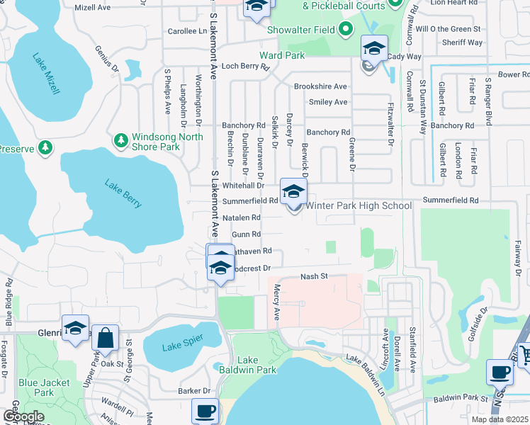map of restaurants, bars, coffee shops, grocery stores, and more near 957 Dunraven Drive in Winter Park