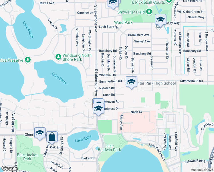 map of restaurants, bars, coffee shops, grocery stores, and more near 957 Dunraven Drive in Winter Park