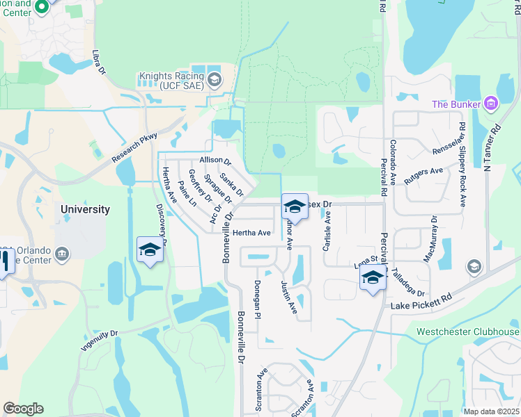 map of restaurants, bars, coffee shops, grocery stores, and more near 14508 Sussex Drive in Orlando