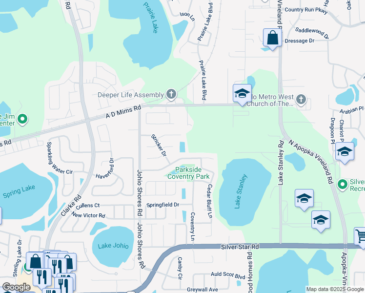 map of restaurants, bars, coffee shops, grocery stores, and more near 2426 Liela Lee Court in Ocoee