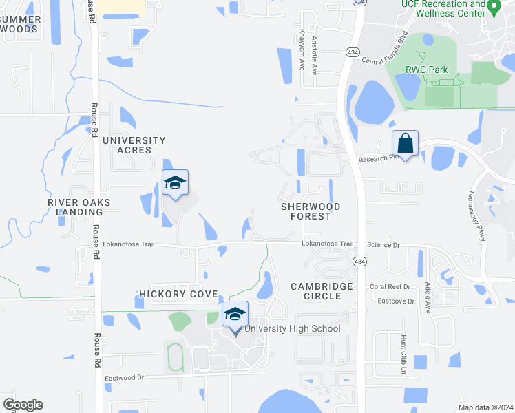 map of restaurants, bars, coffee shops, grocery stores, and more near 3149 Alafaya Bay Lane in Orlando