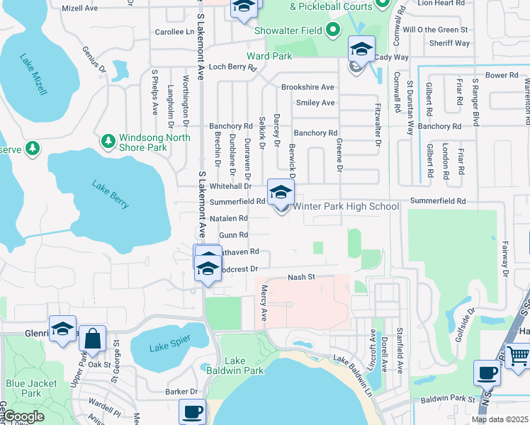 map of restaurants, bars, coffee shops, grocery stores, and more near 2022 Summerfield Road in Winter Park