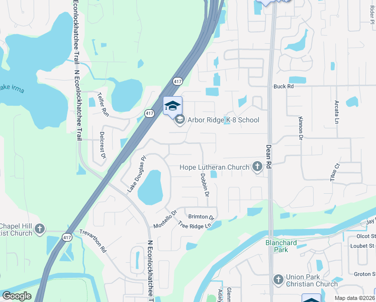 map of restaurants, bars, coffee shops, grocery stores, and more near 9516 Bandelier Drive in Orlando