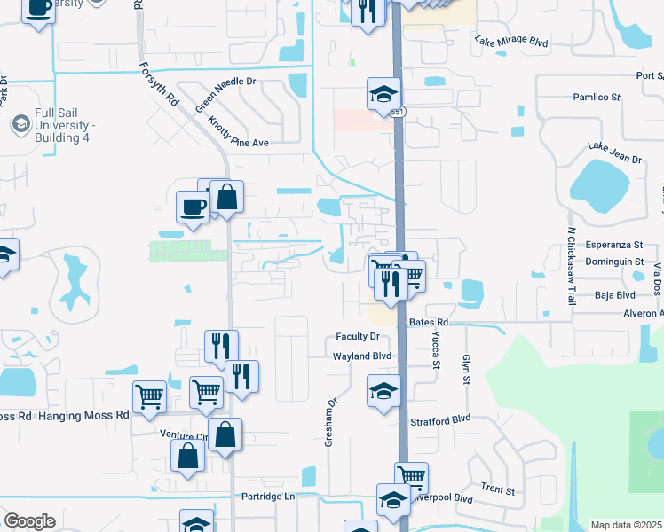 map of restaurants, bars, coffee shops, grocery stores, and more near 7229 Swallow Run in Winter Park
