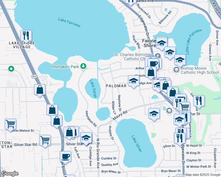 map of restaurants, bars, coffee shops, grocery stores, and more near 3723 Lake Sarah Drive in Orlando