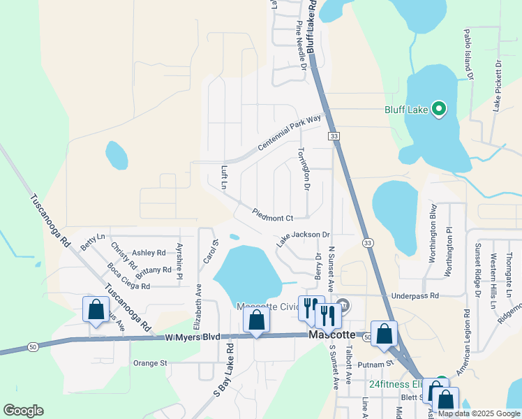 map of restaurants, bars, coffee shops, grocery stores, and more near 1892 Piedmont Court in Mascotte