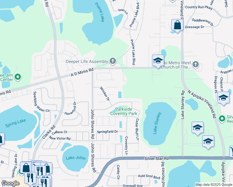 map of restaurants, bars, coffee shops, grocery stores, and more near 2426 Liela Lee Court in Ocoee