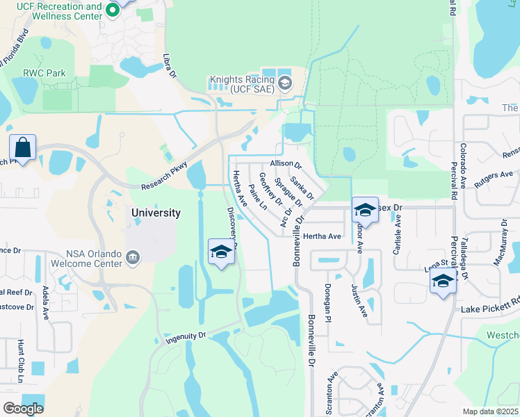 map of restaurants, bars, coffee shops, grocery stores, and more near 2800 Paine Lane in Orlando