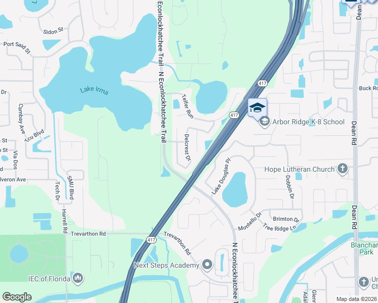 map of restaurants, bars, coffee shops, grocery stores, and more near 2764 Delcrest Drive in Orlando
