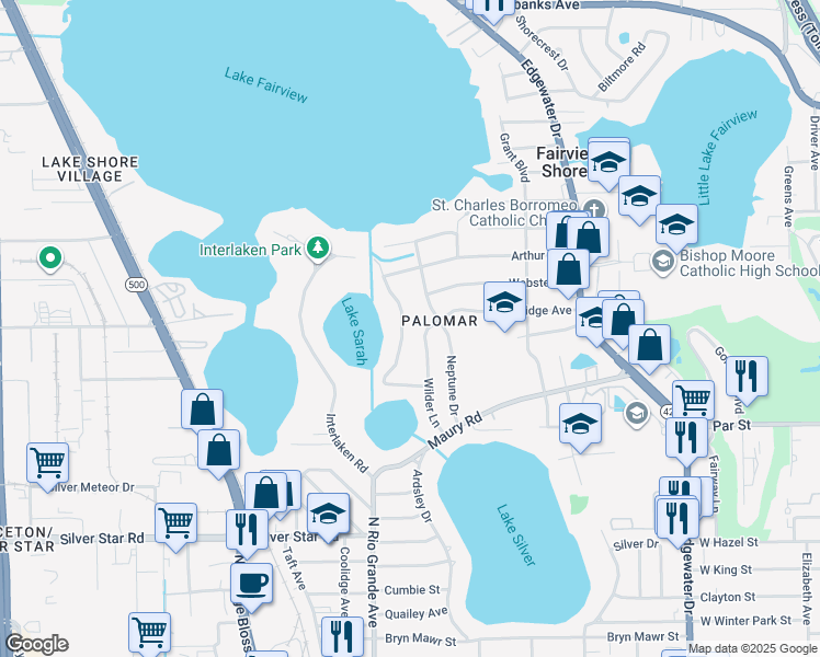 map of restaurants, bars, coffee shops, grocery stores, and more near 3723 Lake Sarah Drive in Orlando