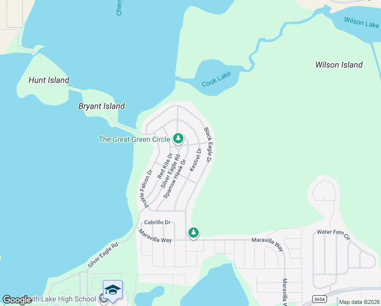 map of restaurants, bars, coffee shops, grocery stores, and more near 277 Sparrow Hawk Drive in Groveland