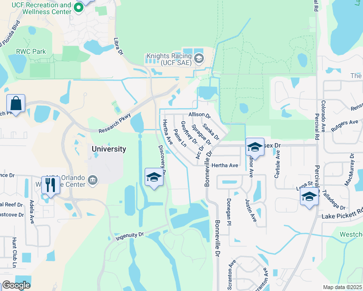 map of restaurants, bars, coffee shops, grocery stores, and more near 2800 Paine Lane in Orlando
