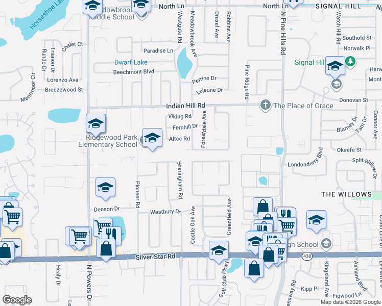 map of restaurants, bars, coffee shops, grocery stores, and more near 5720 Deerfield Road in Orlando